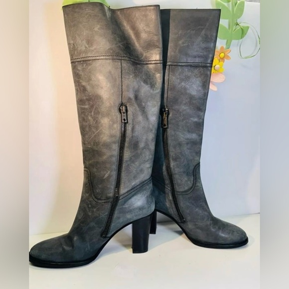 J. Crew Nottingham Tall Boots Gray/blue Leather Block Heel Size 6.5 ~16950 - Picture 2 of 5
